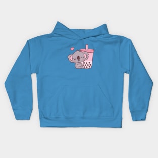 Cute Koala Bear Loves Boba Tea Kids Hoodie